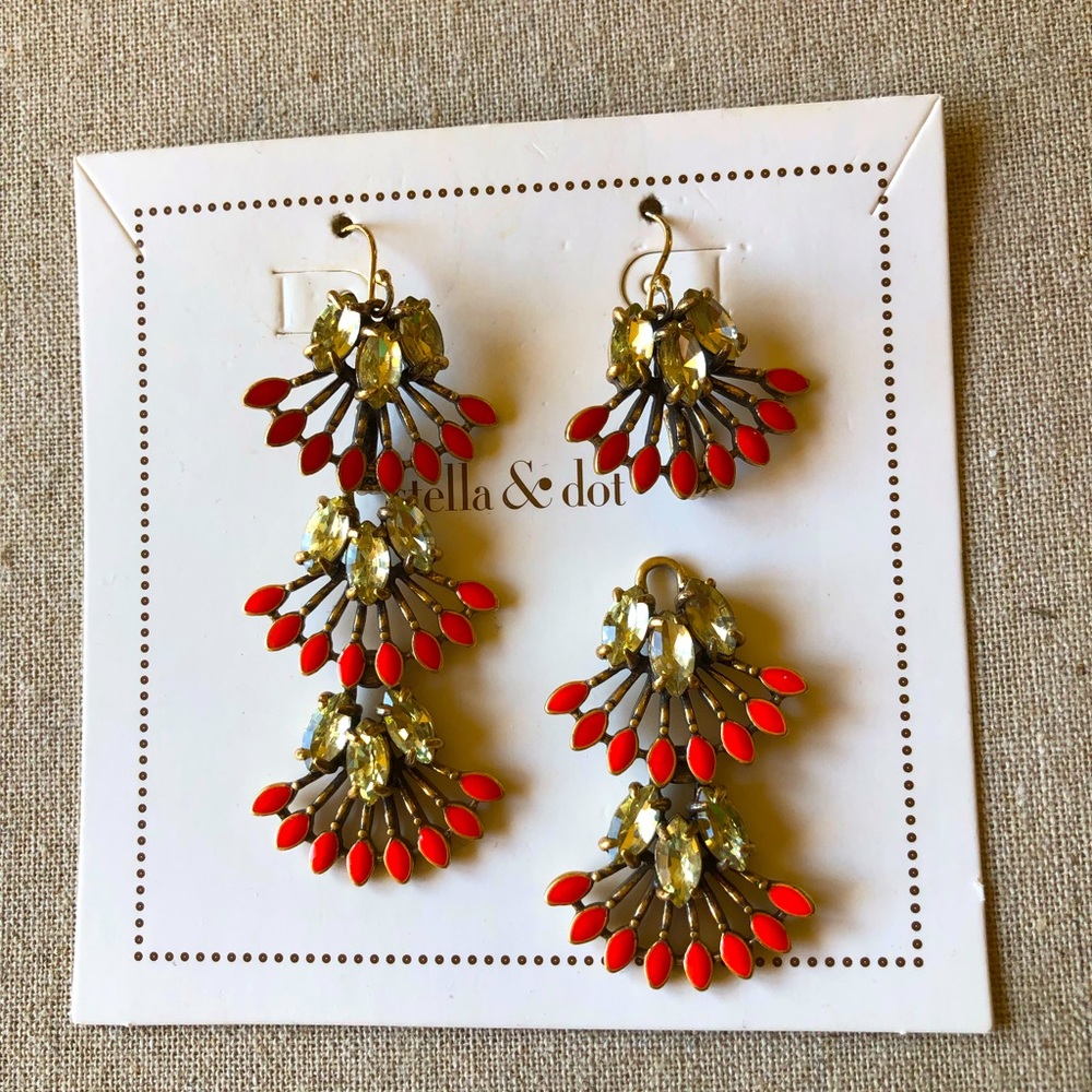 Stella & Dot versatile 2 in 1 Coral Cay Chandeliers Earrings Retired